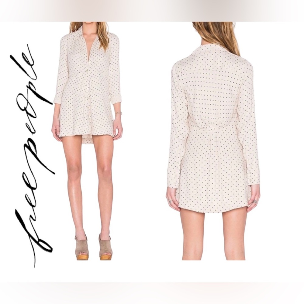 Free People Tunic Dress This Town Buttondown Dress beige Polka Dot Sma…